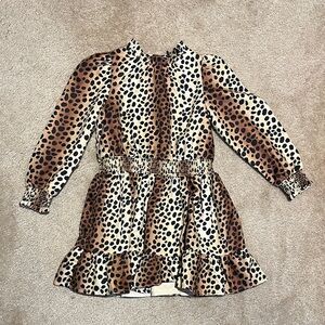 Janie and Jack Leopard Print Tiered Long-Sleeve Dress